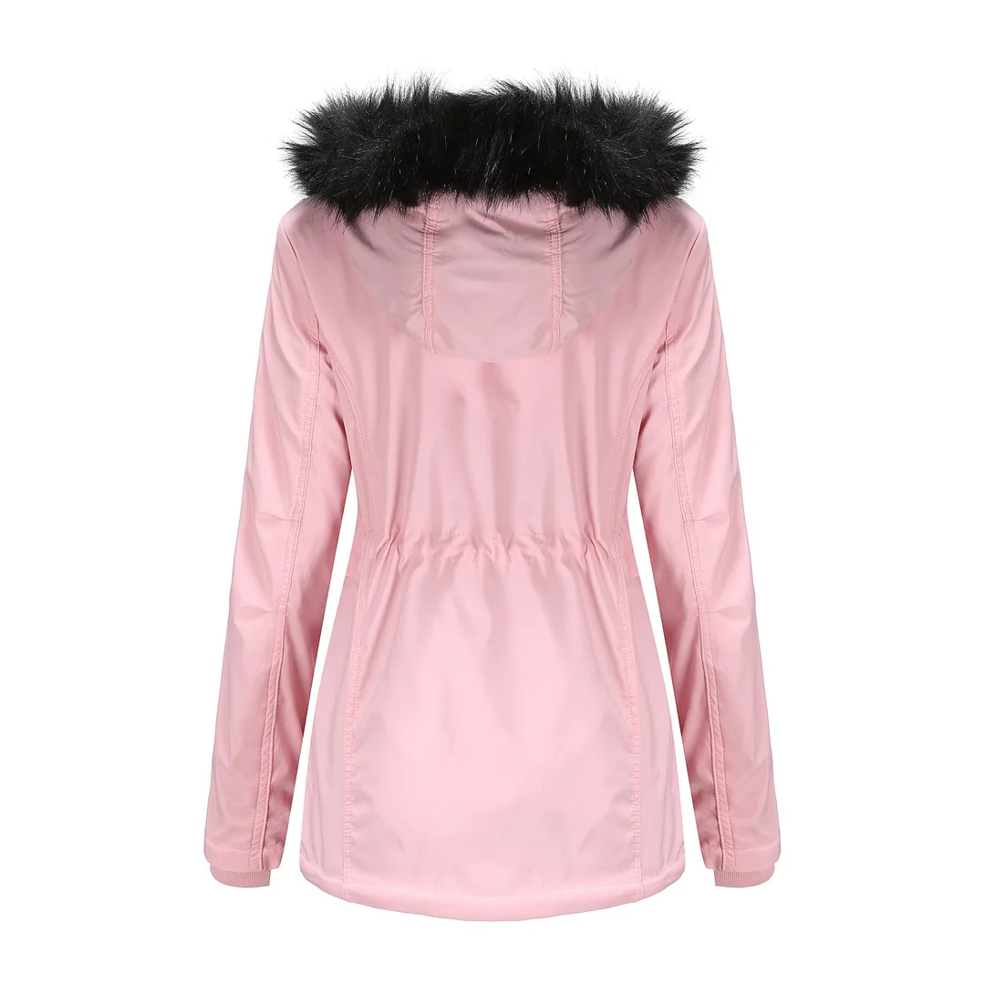 Woman's Coat Detachable Hood Fur Collar Plus Fleece Jacket