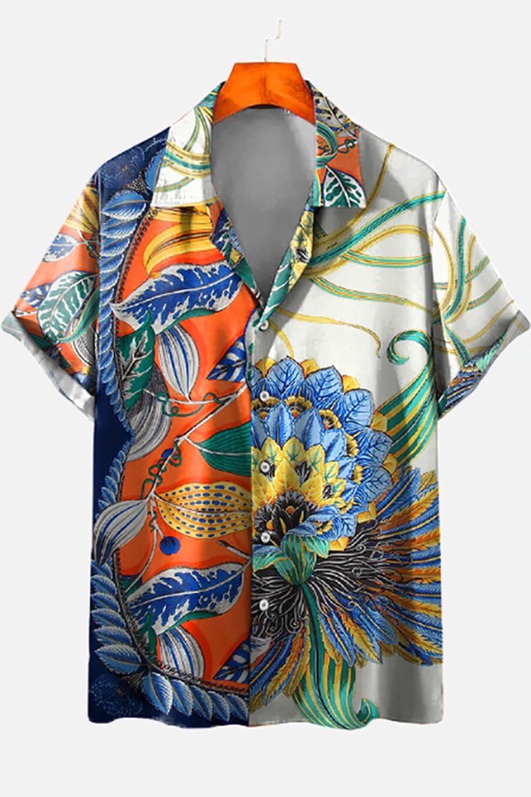 Stylish Contrast Botanical Print Shirt