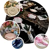 10 Pack | 8" Black / Silver Beaded Rim Plastic Dessert Appetizer Plates, Disposable Round Salad Party Plates