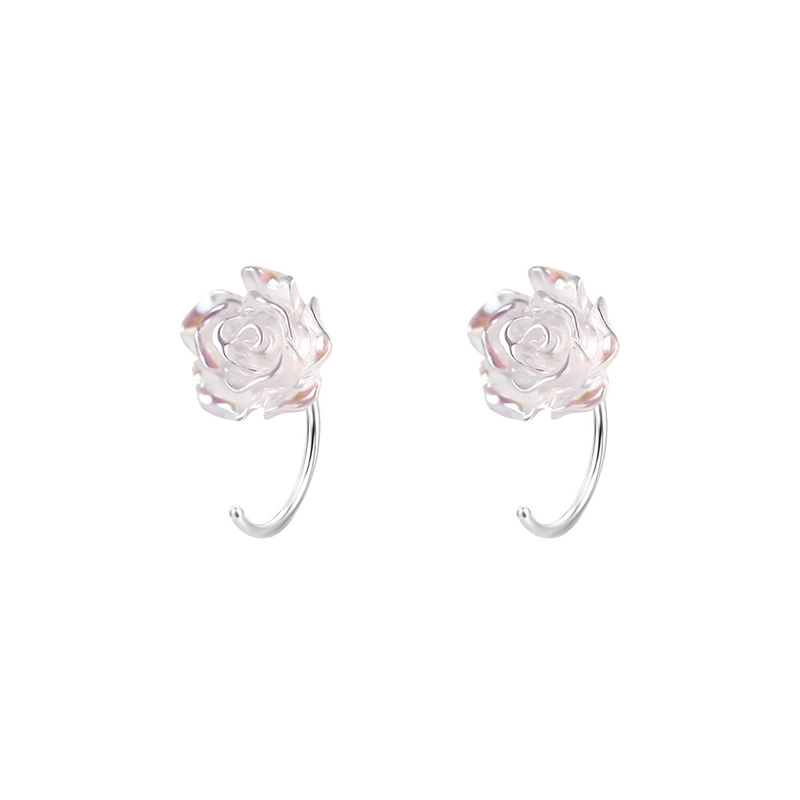 1 Pair S999 Silver Artificial Resin 925 Sterling Silver Earrings Rose Ear Hook