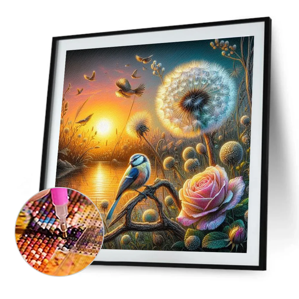 Diamond Painting - Full Round Drill - Rose Dandelion Bird(Canvas|40*40cm)