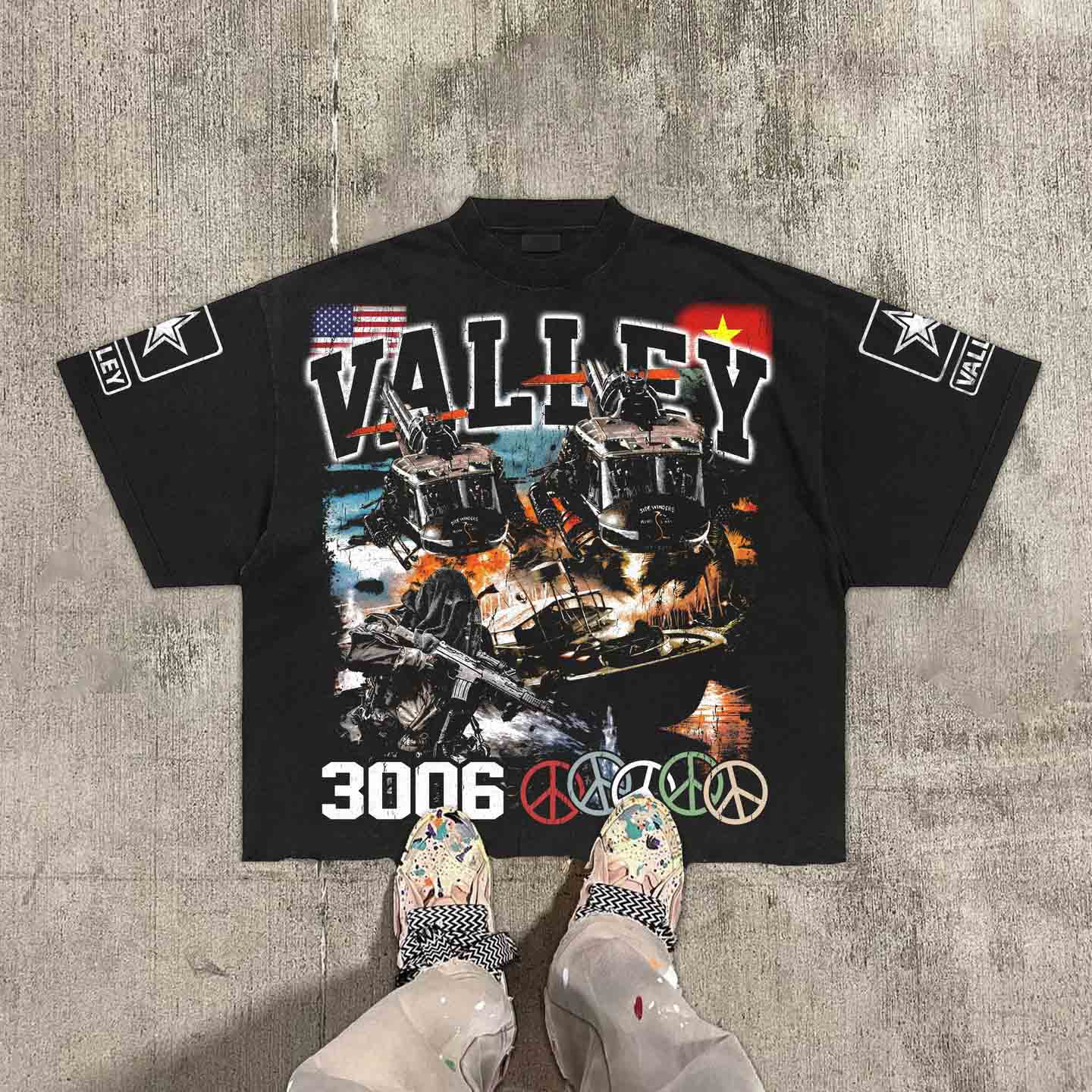 Sopula Vintage Warzone Valley Division Graphic 100% Cotton T-Shirt Cropped Tees - SOPULA