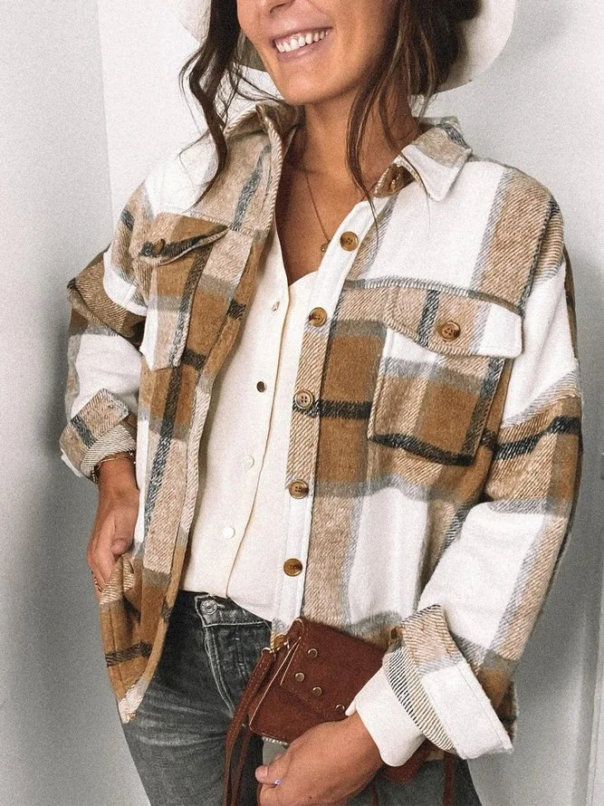 Vintage Plaid Long Sleeve Buttoned Plus Size Casual Outwear