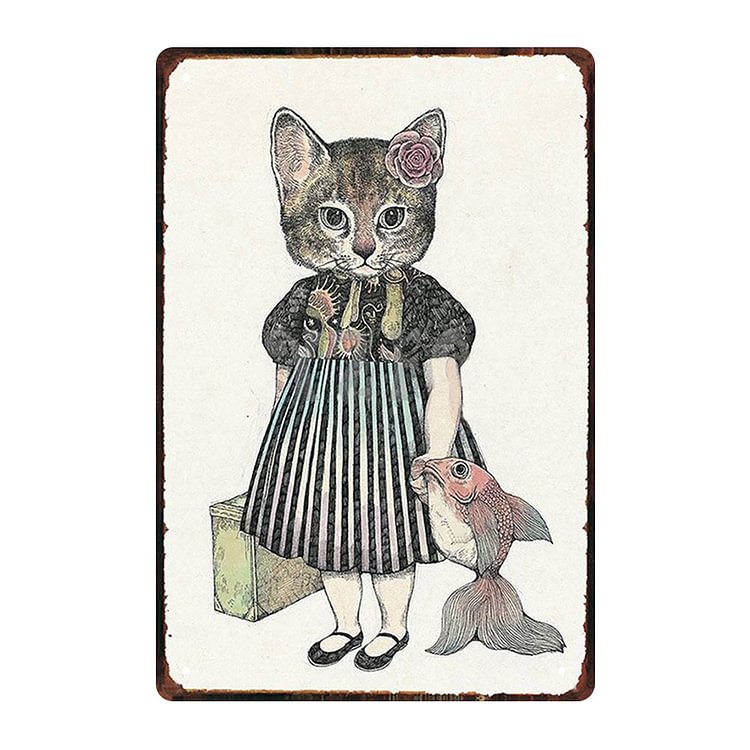 Cat In Clothes - Vintage Tin Signs/Wooden Signs - 7.9x11.8in & 11.8x15.7in