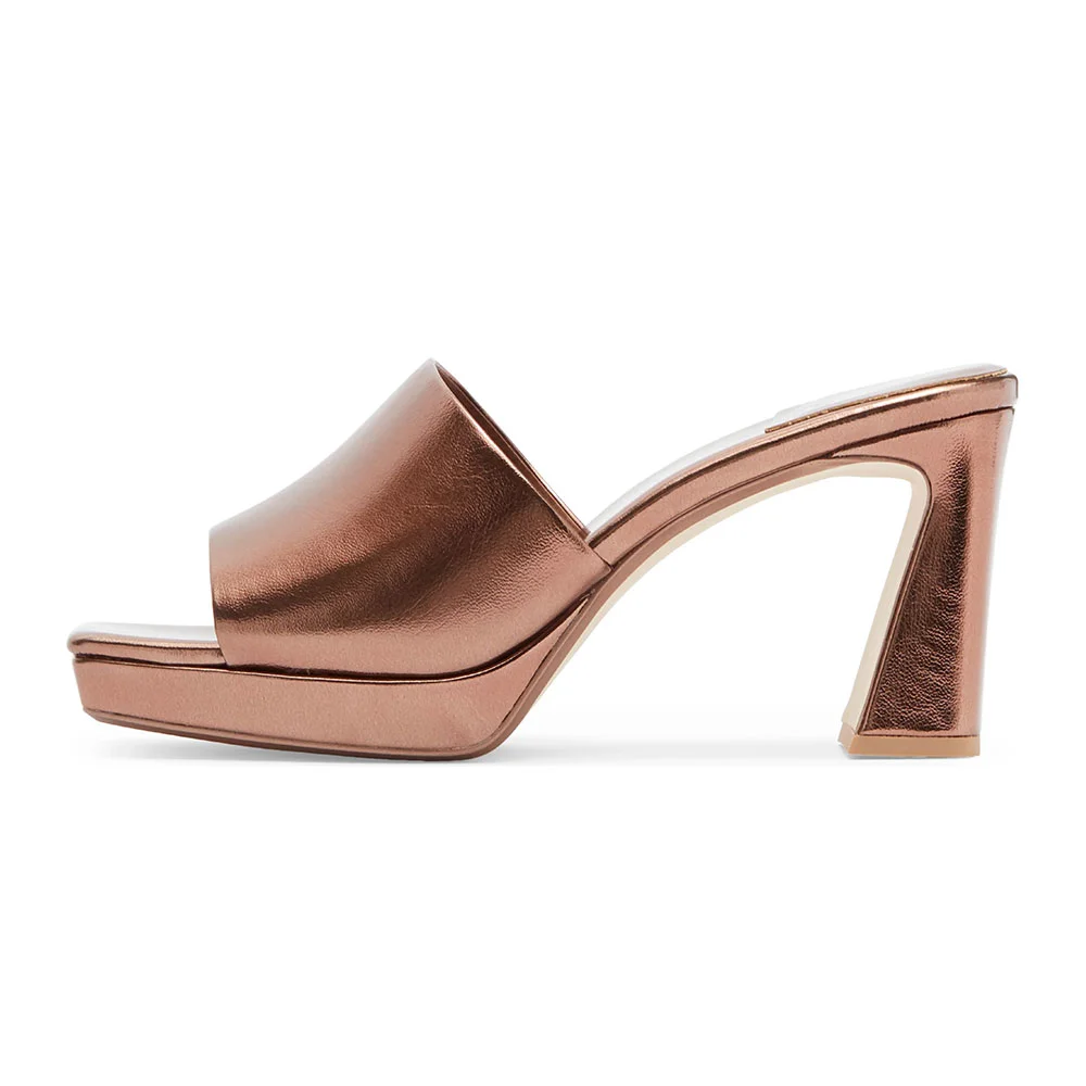 Bronze Wide Strap Chunky High Heeled Platform Sandals for Women