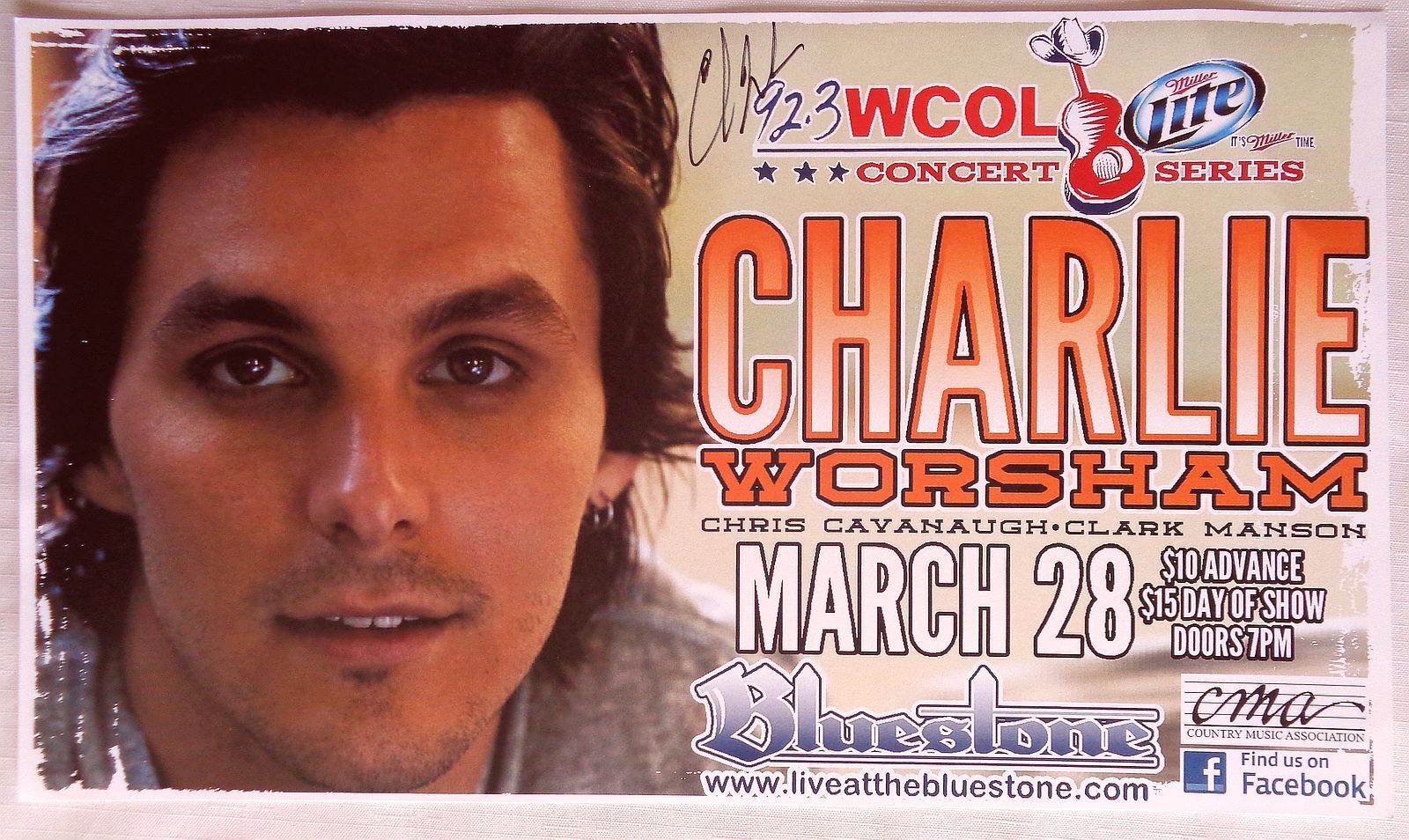 Signed CHARLIE WORSHAM Gig POSTER In-Person w/proof Concert Autograph