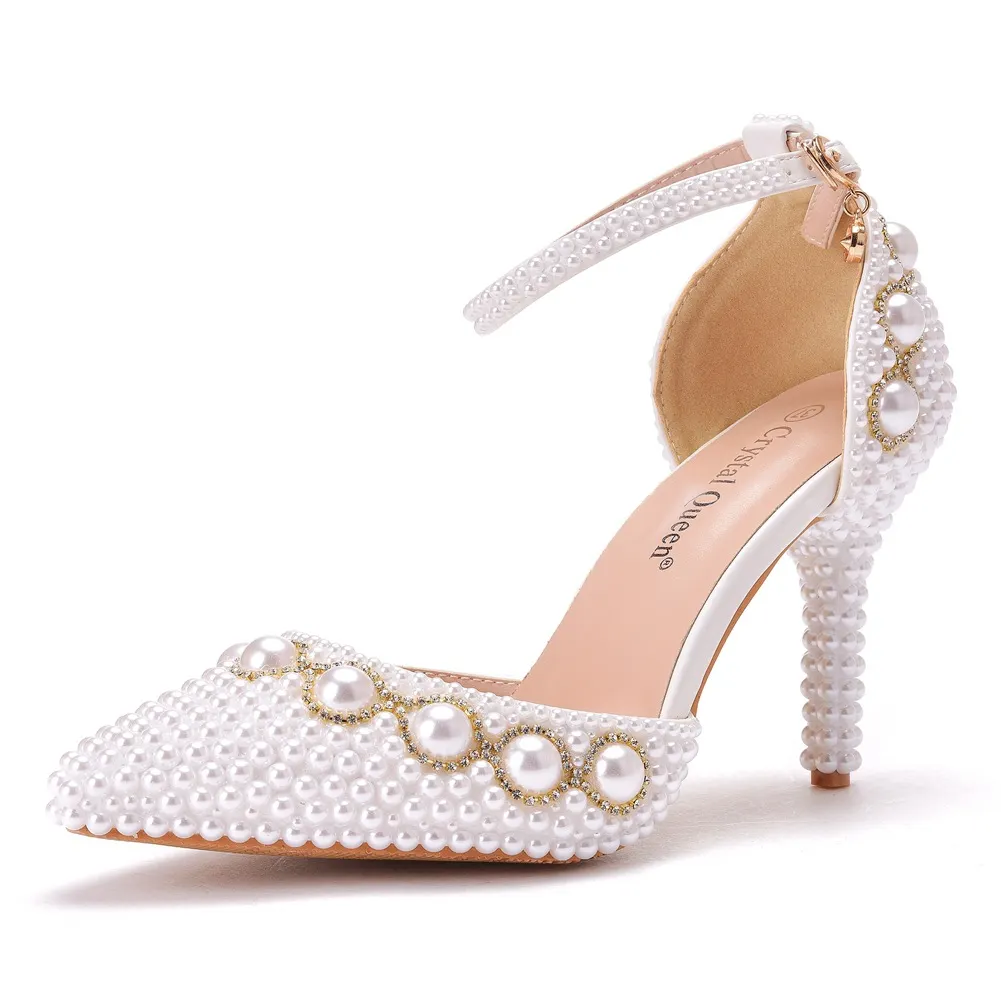 Breakj Breakj High-Heeled Sandals With Beaded Bracelets With Water Drill Sandals White Real Wedding Shoes