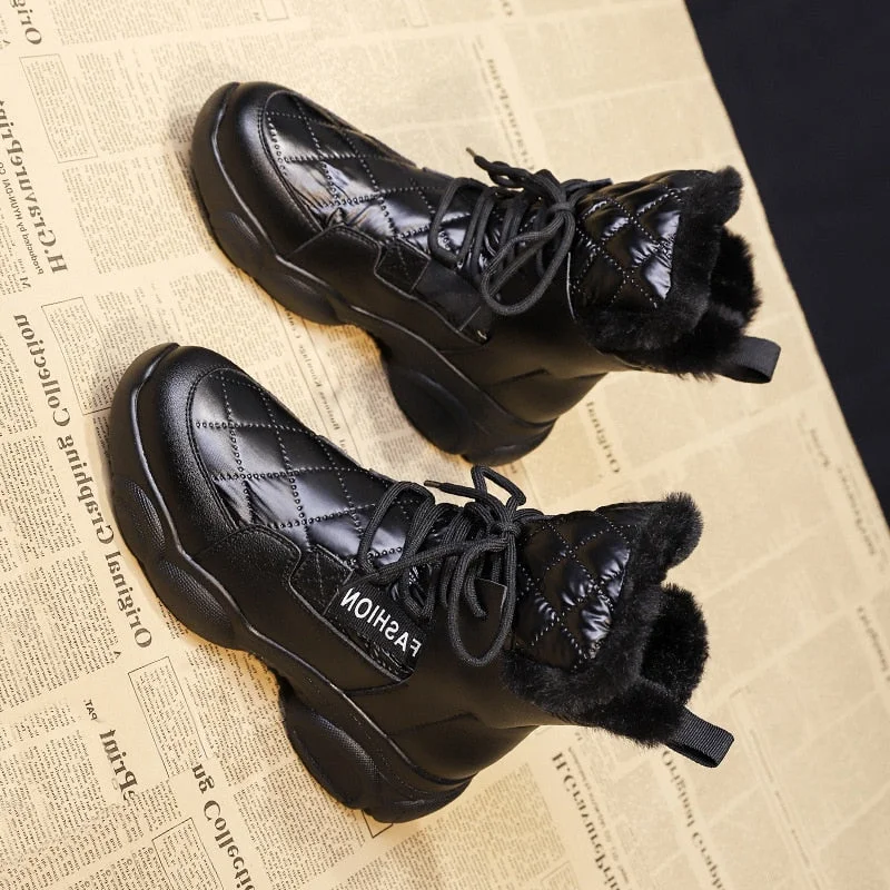 Winter Boots Women Snow Boots Chunky Sneakers Lace Up Thick Bottom Fur Platform Waterproof Warm Women Shoes Woman Plus Size