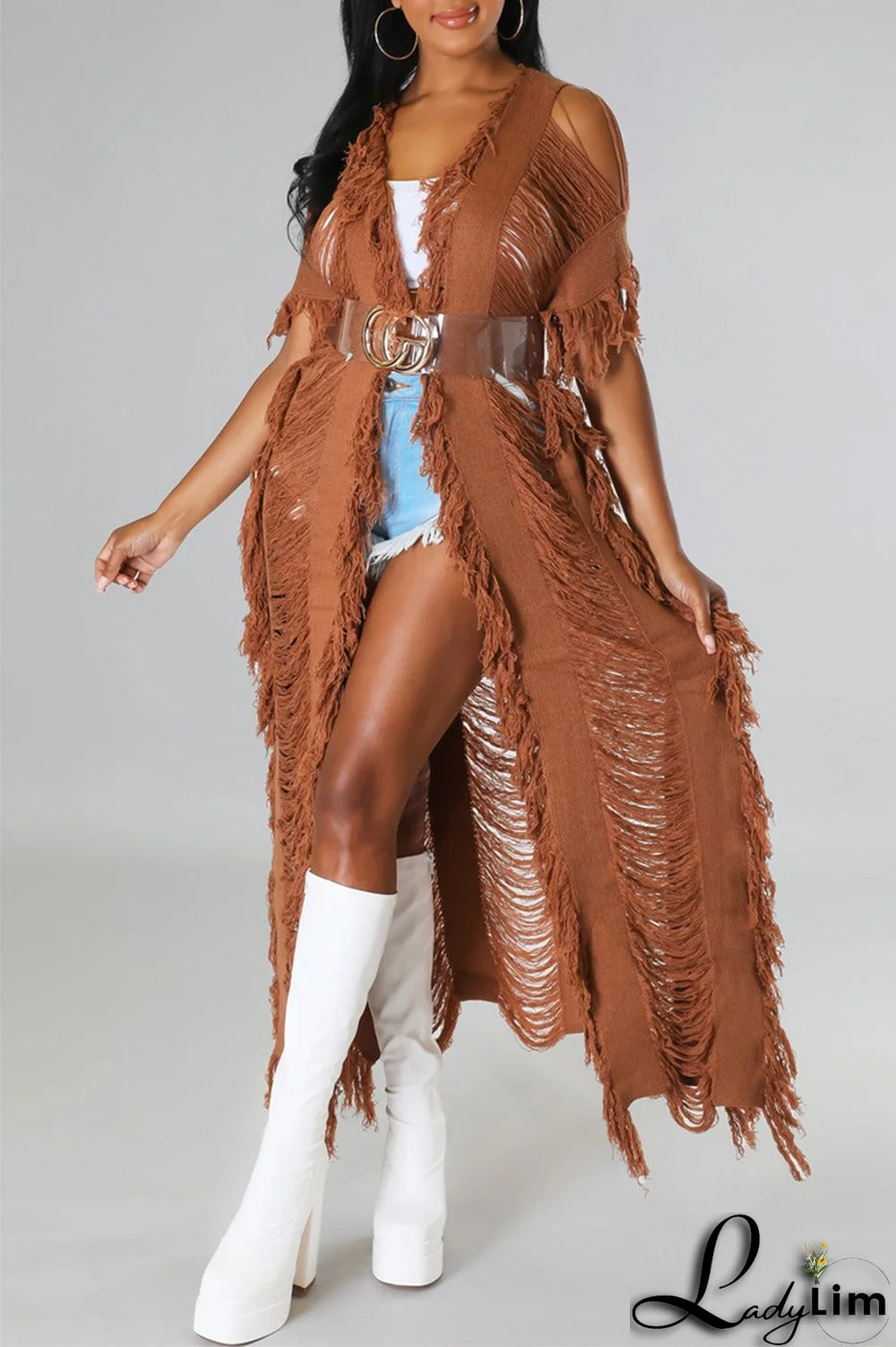 Black Fashion Casual Solid Tassel Patchwork Cardigan Outerwear