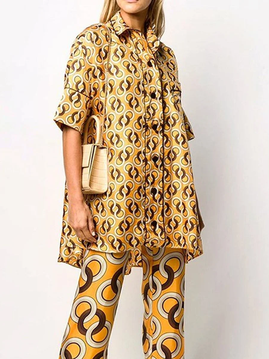 FataChic Contrast Circle Print Two-Piece Set