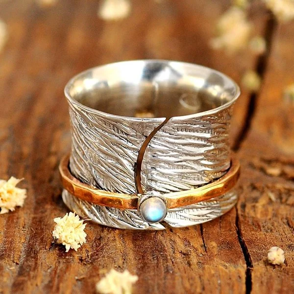 🔥 Last Day Promotion 49% OFF🎁Sterling Silver Moonstone Meditation Wide band Spinner Ring