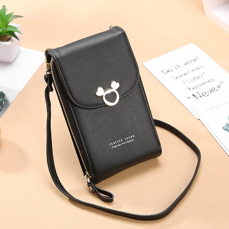 Leather Mobile Phone Pocket Women Crossbody Bags with Zipper Female Coin Purse Long Wallet Multi Purpose Money Bag bolso mujer