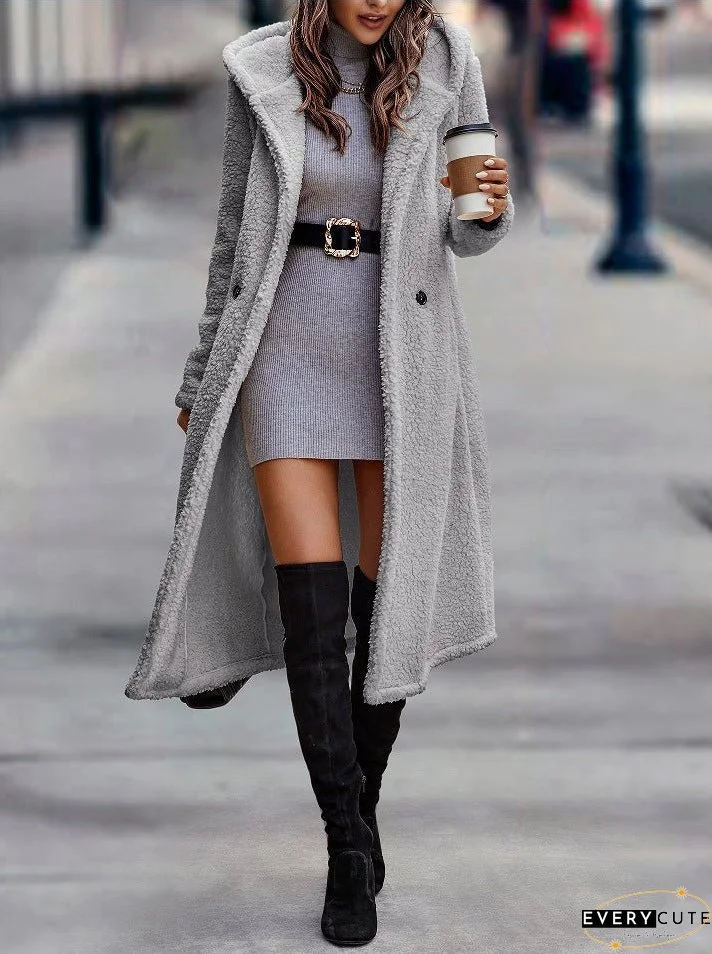 Women's Fashion Long Solid Color Sleeve Plush Coats