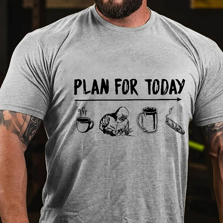 Plan For Today Coffee Welding Beer Cigar Funny Print Men's T-shirt