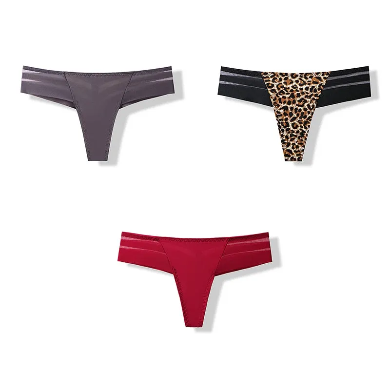 3 pcs Women's Panties Underwear Thongs Sexy Lingerie Seamless Sports Female Tanga For Woman Ice Silk Seamless Panties For Women