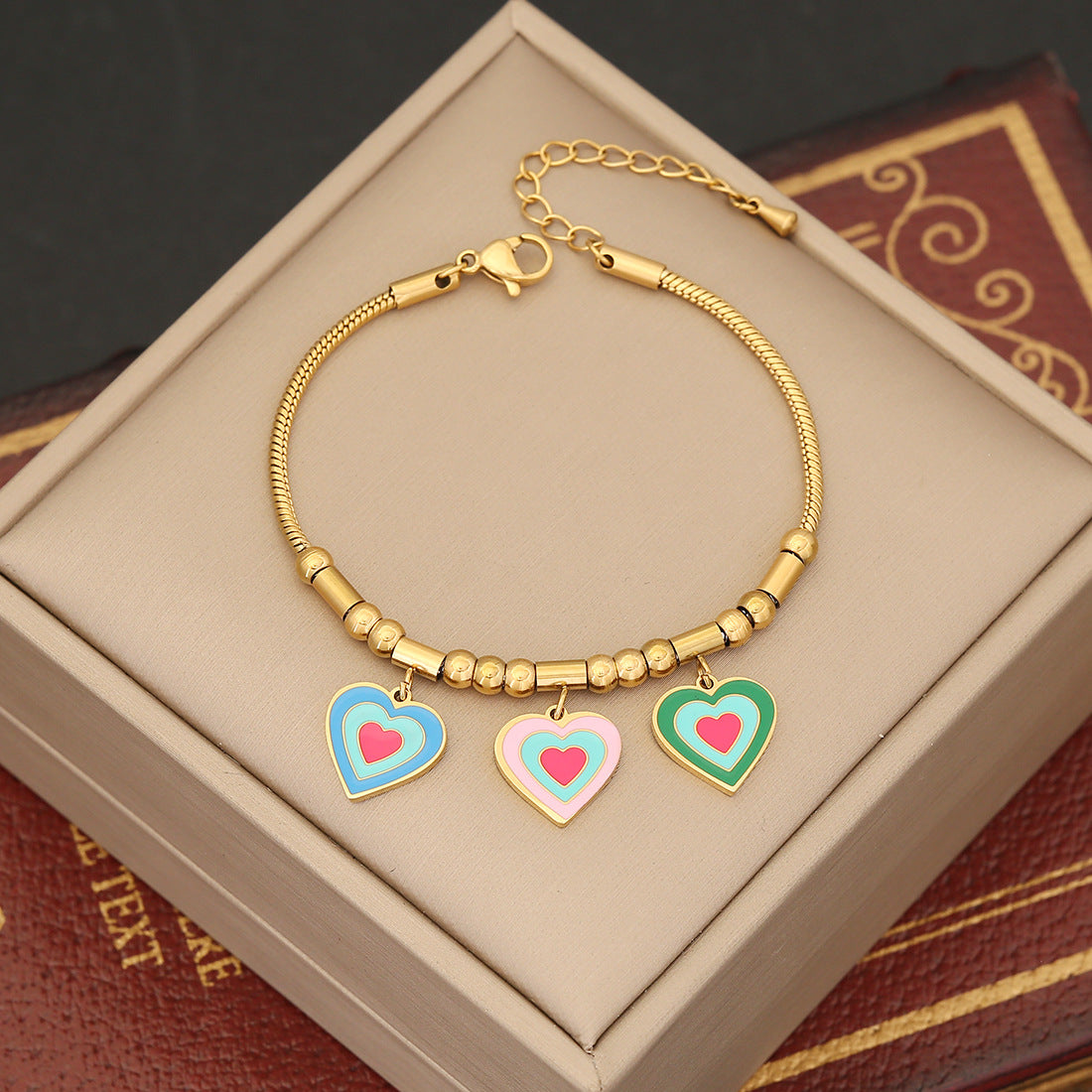 Women Fashion Heart Stainless Steel Oil Dripping Bracelets