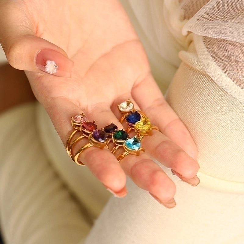 Lady Heart Shape Titanium Steel Plating Inlay Zircon Rings