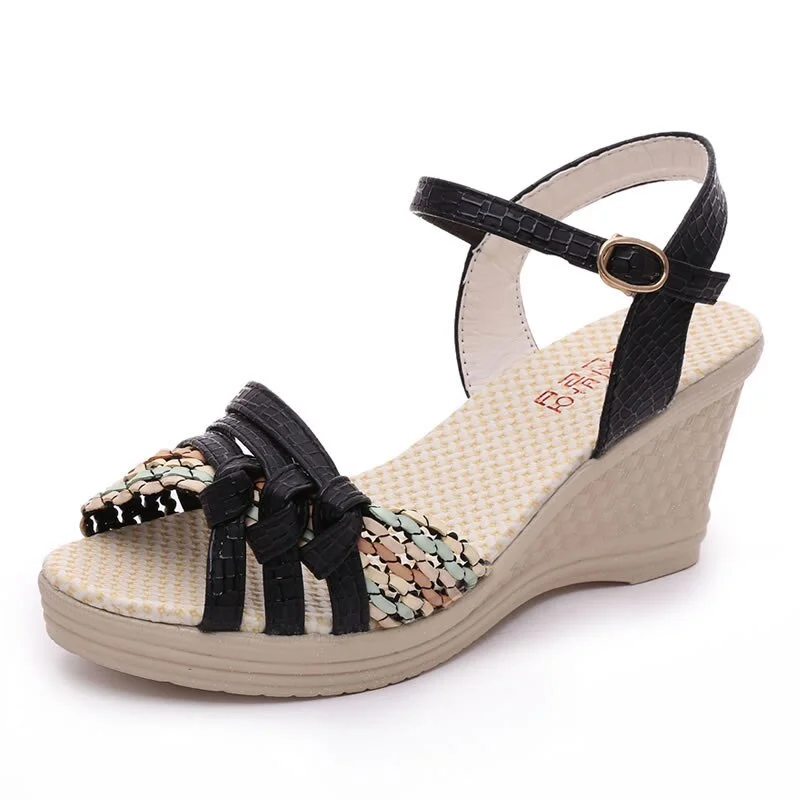 Qengg Ladies High Heel Sandals 2022 Summer Platform Weave Sandals Fashion Wedge Heel Sexy Buckle Women's Casual Shoes