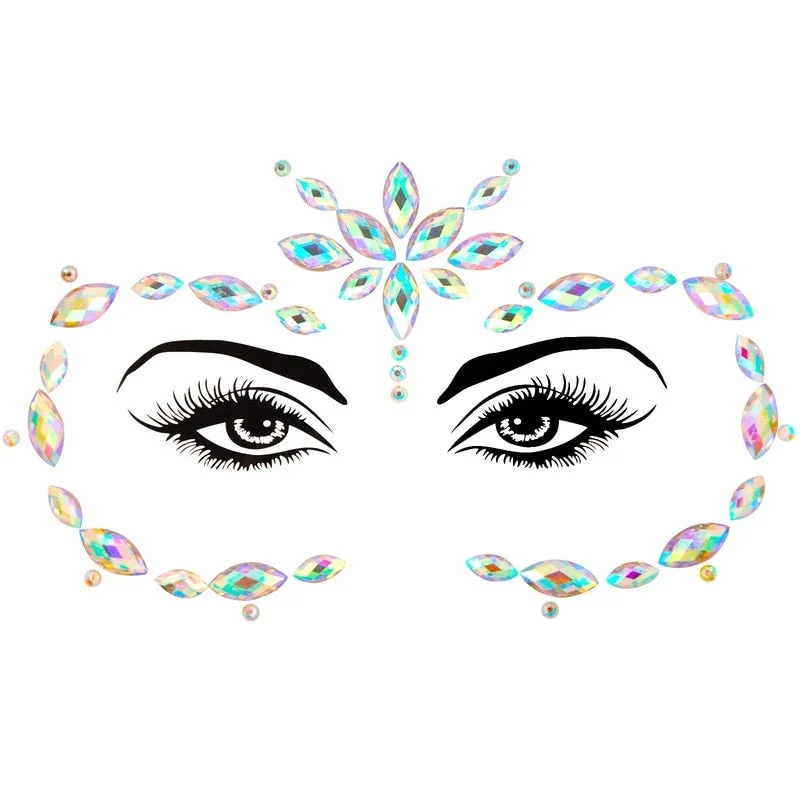 3D Acrylic Glitter Rhinestone Temporary Sexy Face Tattoo Sticker DIY Kids Holiday Party Masquerade Body Facial Jewelry Tattoo