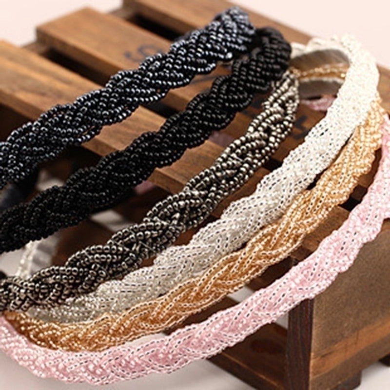 Women’s Fashion Solid Color Plastic Beaded Hair Band