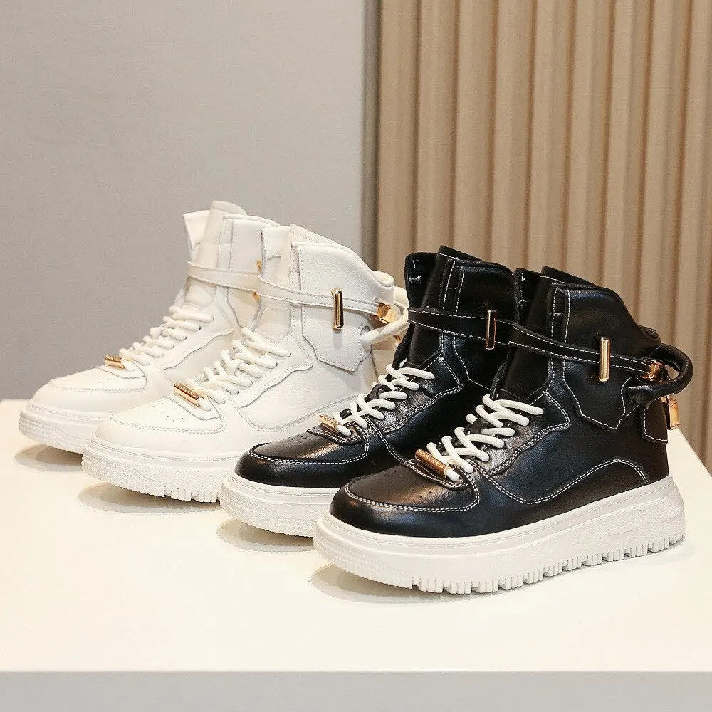 Autumn New Cowhide High Top Shoes Fashion Trend Women's Sneakers Breathable Sports Shoes Female Casual Sneakers Off White Shoes