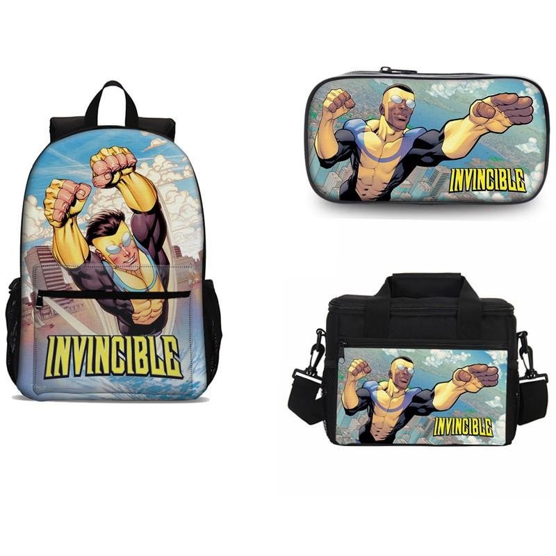 Invincible Backpack Set Pencil Case Lunch Bag 3 in 1 for Kids Teens