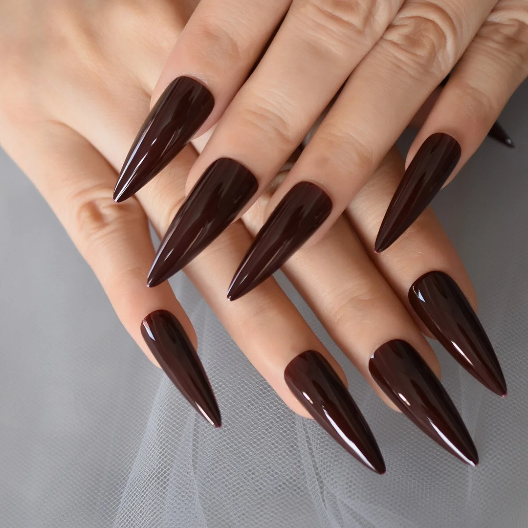 Long Stiletto Nude Pink Faux Ongles Fake Nails Sharp Glossy Gel Nail Tips Full Cover Solid Color Press On False Nail Salon-Nail Inspo