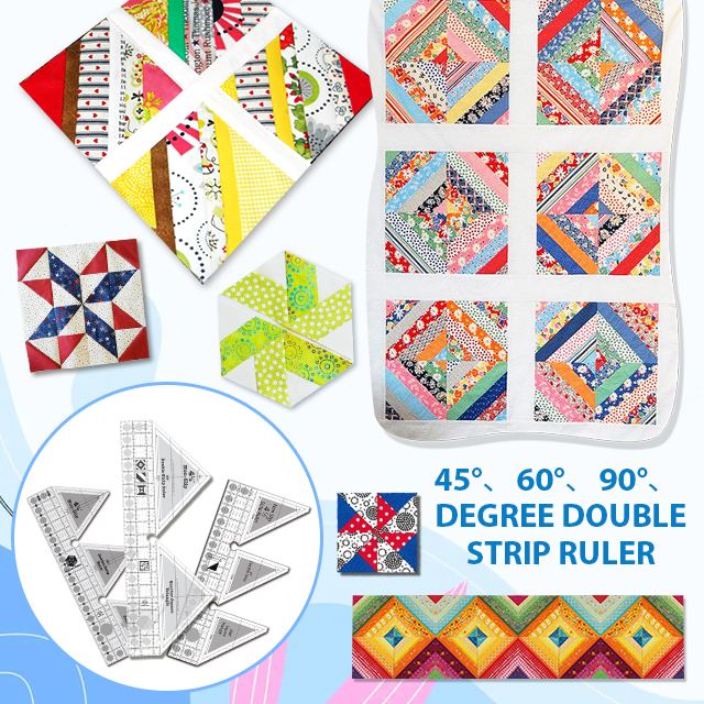 45°、60° & 90° Degree DoubleStrip Quilt Ruler With Instructions