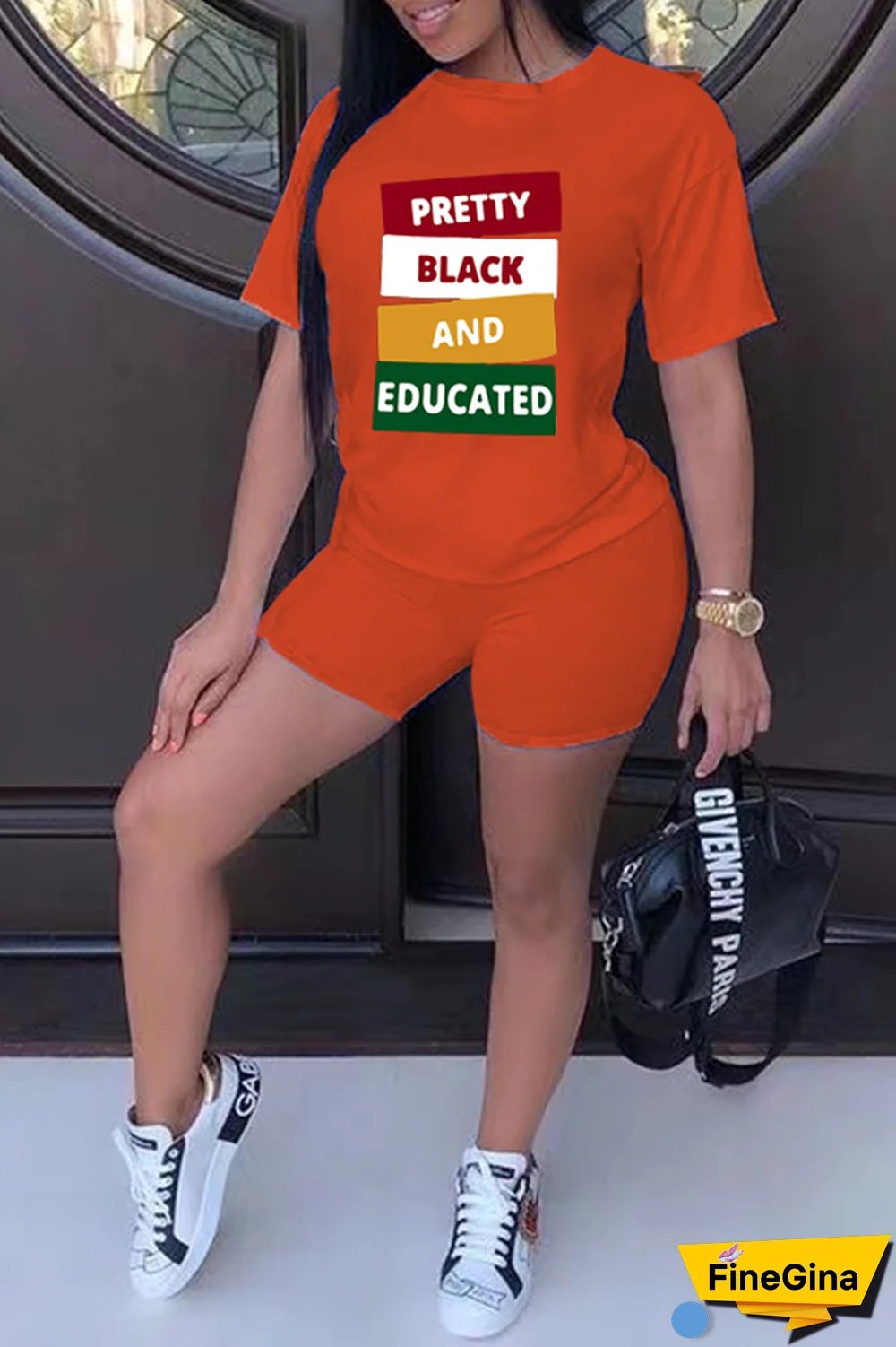 White Street Print Patchwork O Neck Short Sleeve Two Pieces