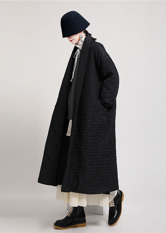 VCSHOES Black Oversized Side Open Cotton Filled Puffers Coats Winter