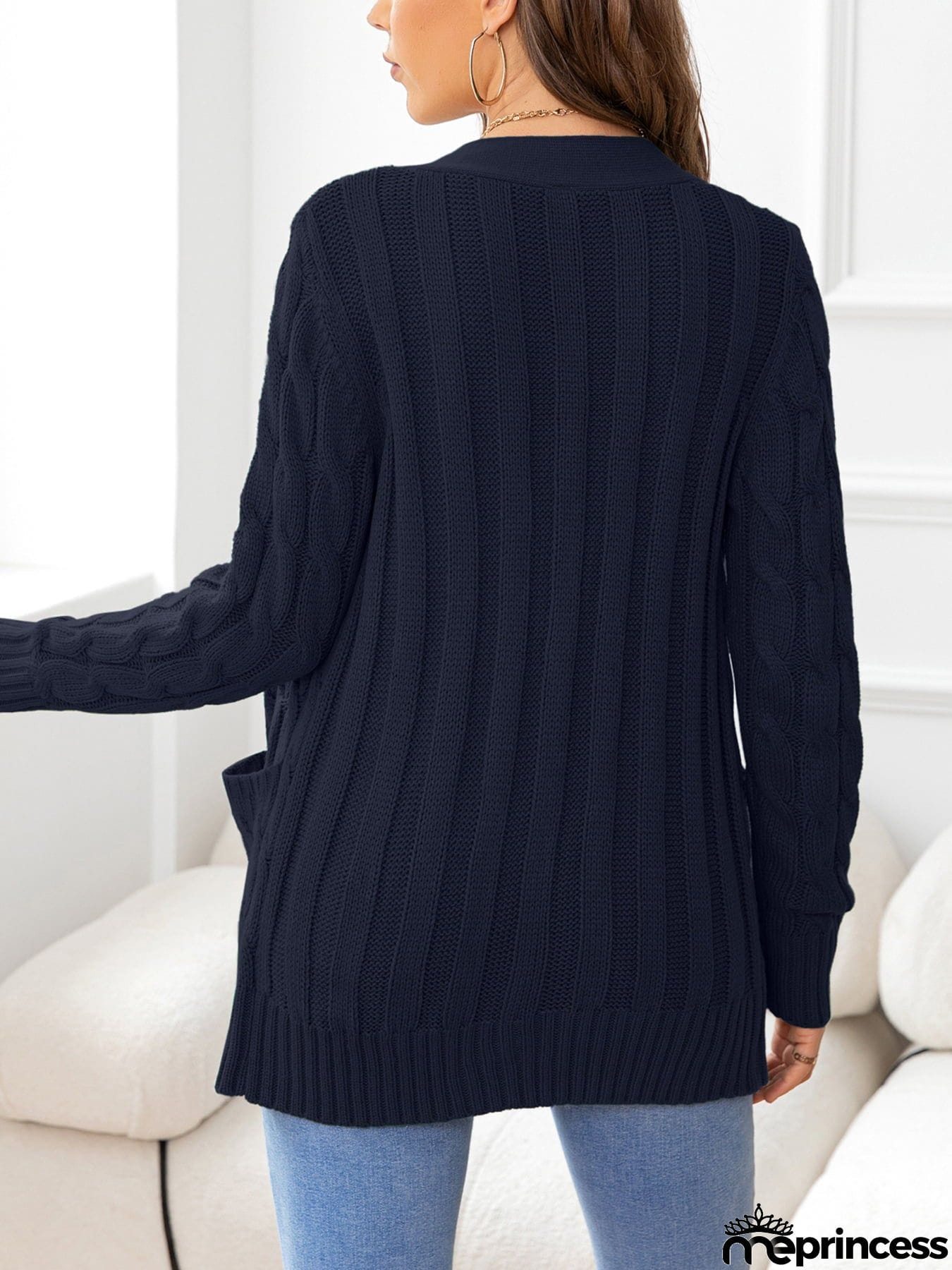 Button Down Cable-Knit Cardigan