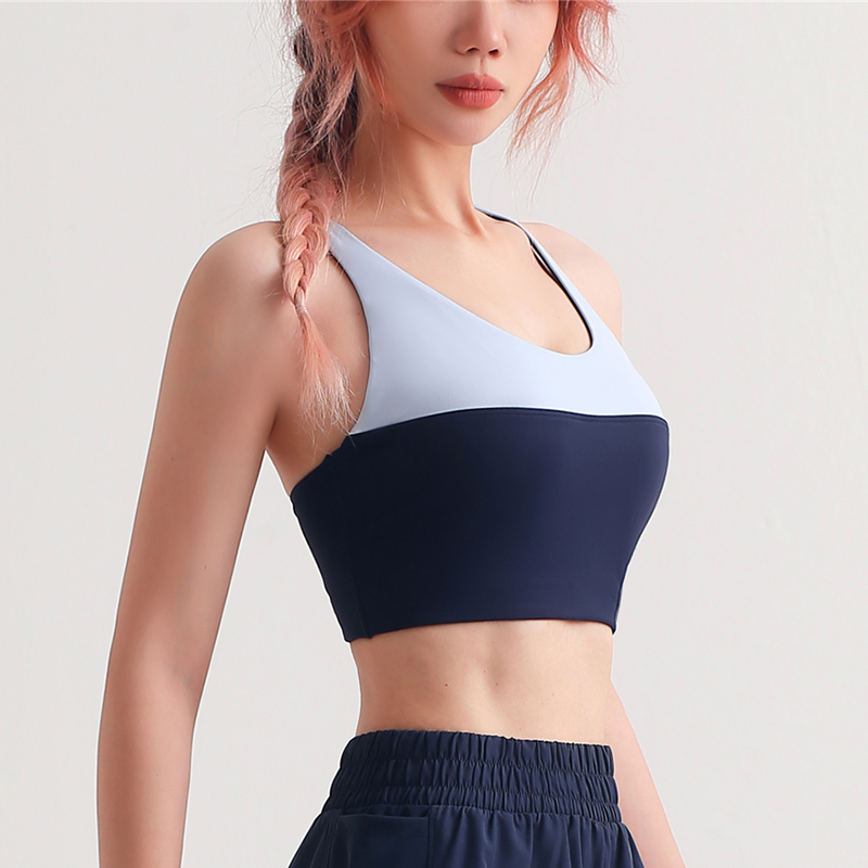 Buy different colors and types of contrast color naked feeling light support sports bra with removable pads on Hergymclothing
