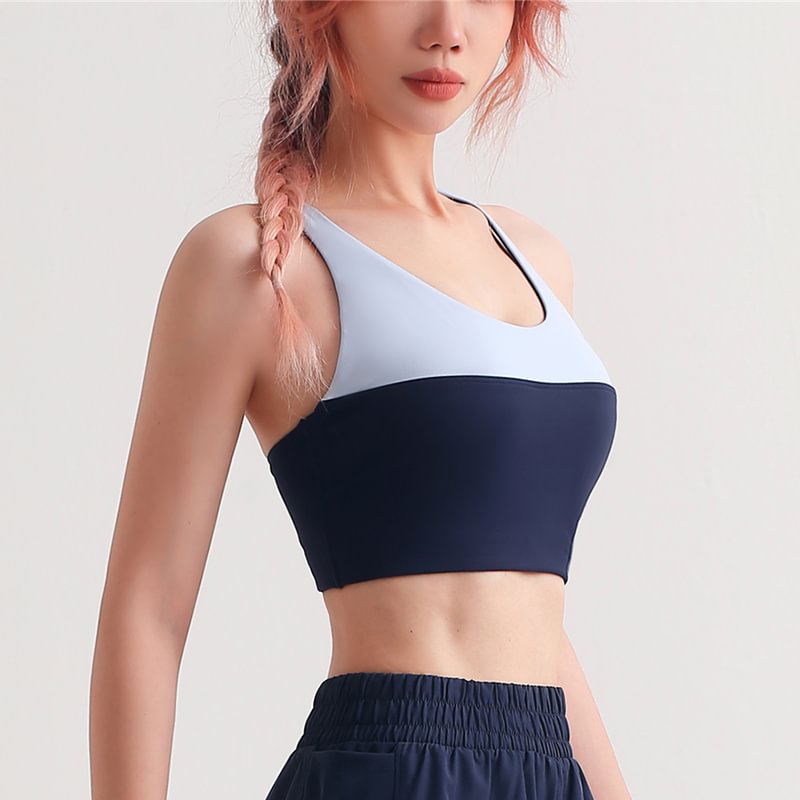 Buy different colors and types of contrast color naked feeling light support sports bra with removable pads on Hergymclothing