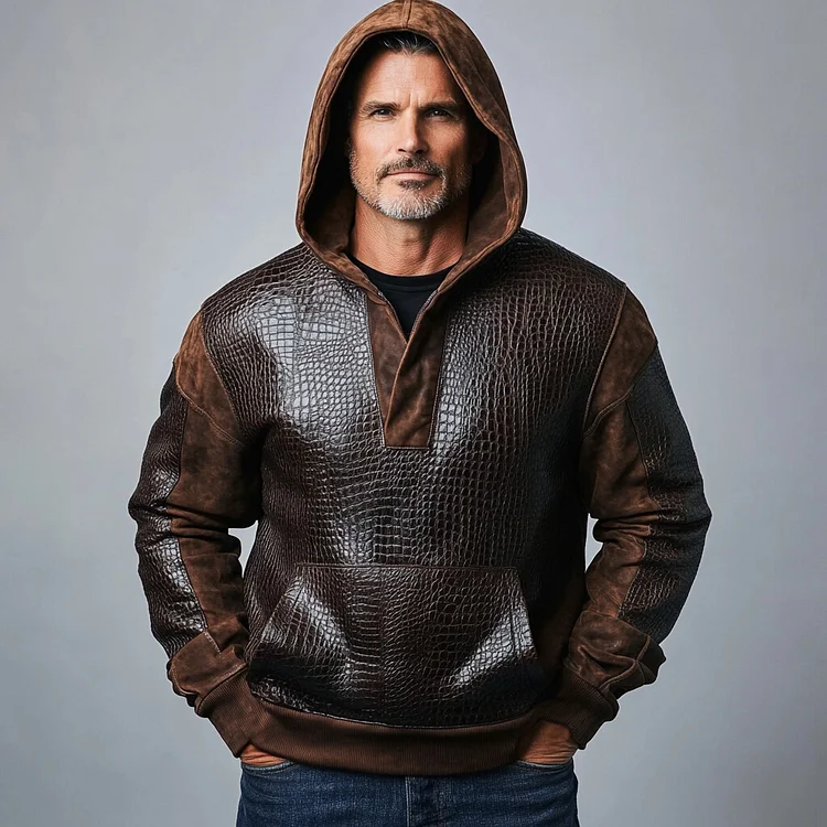 Men's PU Leather And Suede Outdoor Hoodie-inspireuse