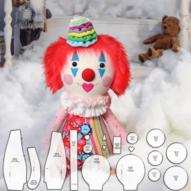 Cute Clown Cuddle Doll Sewing Pattern Ruler Set - With Instructions