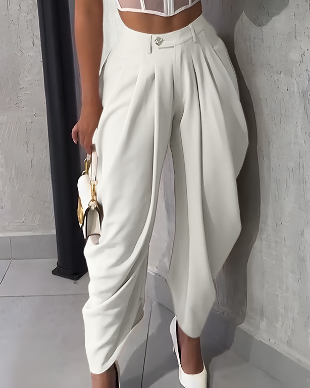 High Waist Loose Ruched Irregular Casual Pants