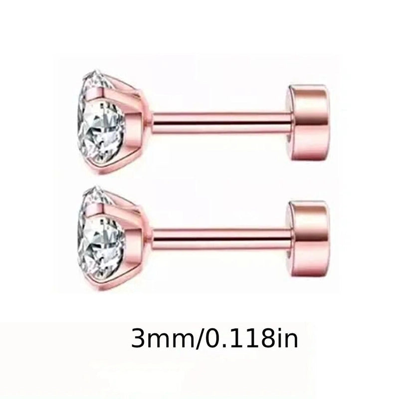 1 Pair Elegant Round Inlay 304 Stainless Steel Zircon 18K Gold Plated Stainless Steel Earrings