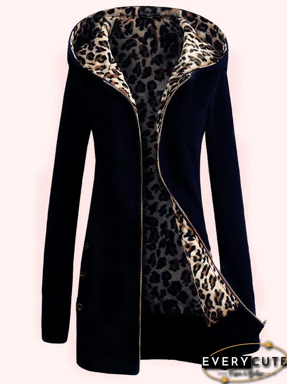 Hooded Leopard Simple Cotton Regular Fit Outerwear
