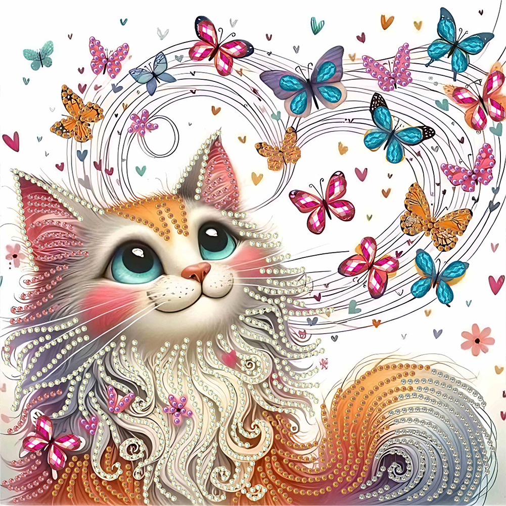 Painted Butterfly Cat 30*30cm(canvas) special shaped drill diamond painting