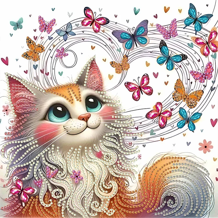 Painted Butterfly Cat 30*30CM(Canvas)   Special Shaped Diamond Painting gbfke