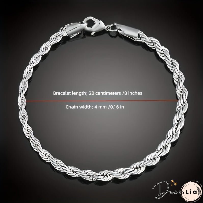 2pcs Sterling Silver Necklace Bracelet Set Stylish Unisex Duo Versatile Daily Wear for Him