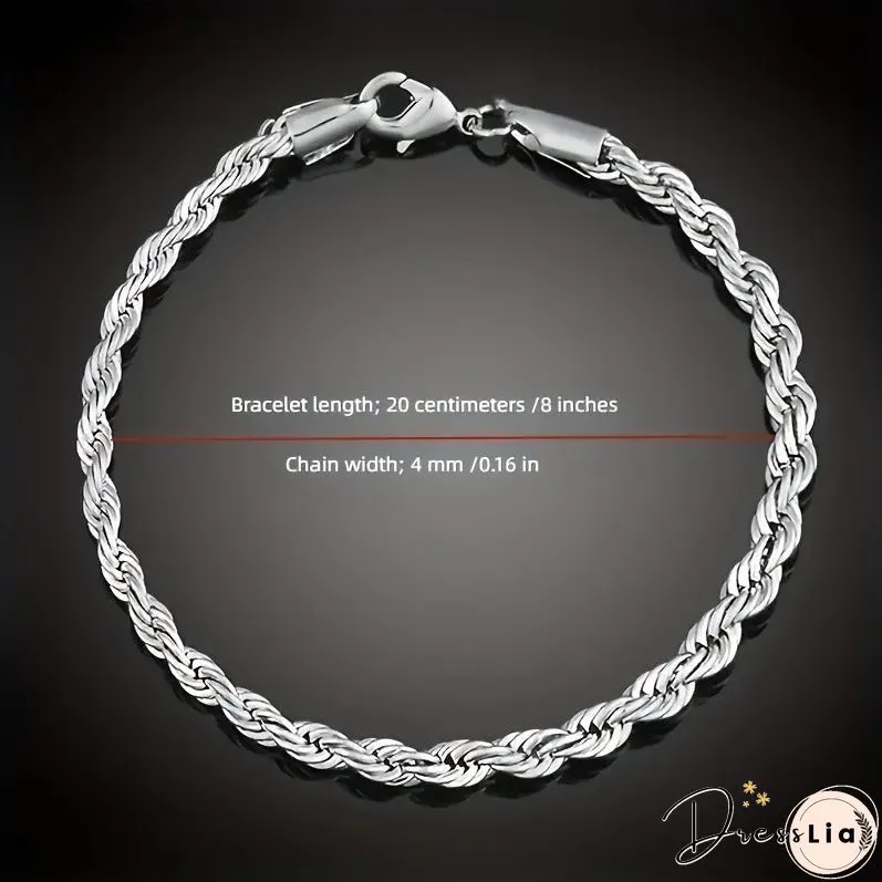 2pcs Sterling Silver Necklace Bracelet Set Stylish Unisex Duo Versatile Daily Wear for Him