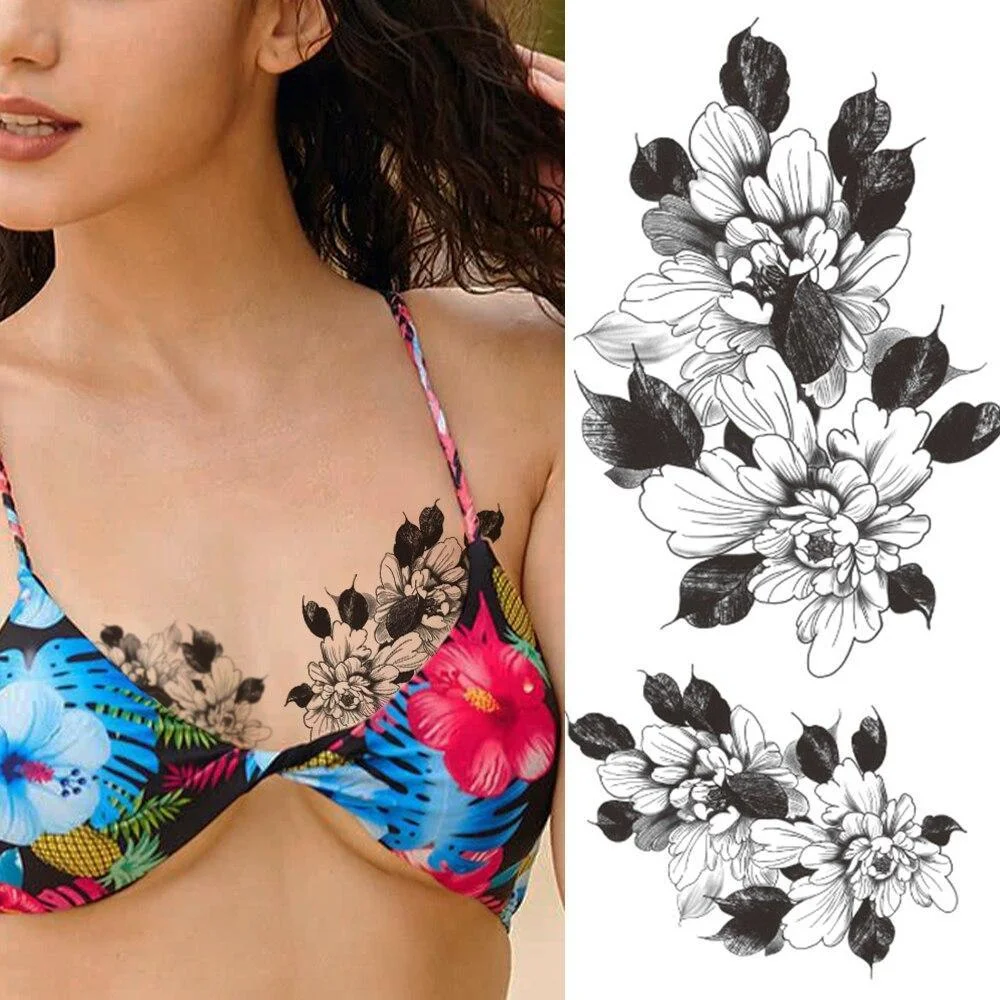 Large Realistic Flower Fake Tattoo Stickers For Woman Female Azalea Snake Flower Temporary Tattoos Body Art Water Transfer Tatoo 1103-1