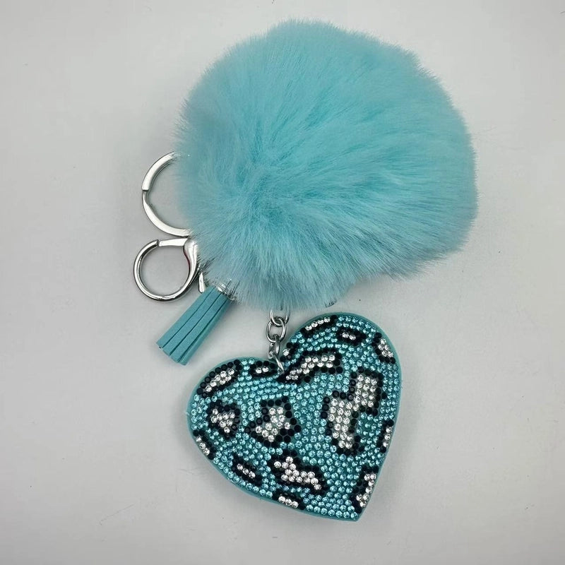 6 Pieces Sweet Korean Style Heart Shape Plush Rhinestones Unisex Keychain