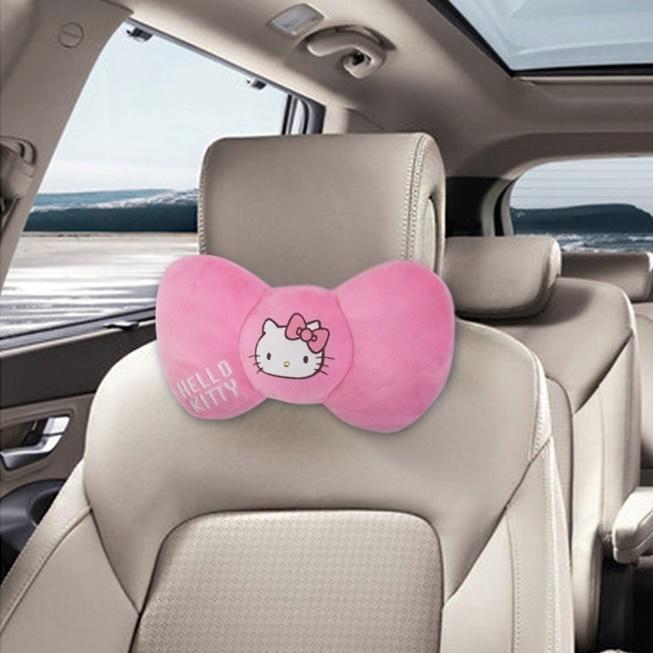 New HELLO KITTY Bow Knot Head Neck Rest Cushions Headrest Car Accessories 1pc PINK A Cute Shop - Inspired by You For The Cute Soul 