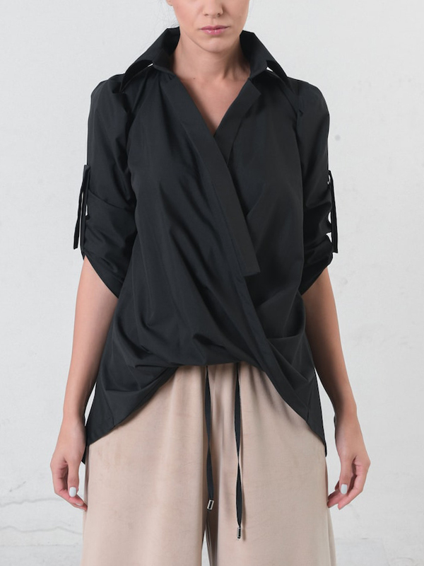 Lapel Asymmetrical Half Sleeve Shirt