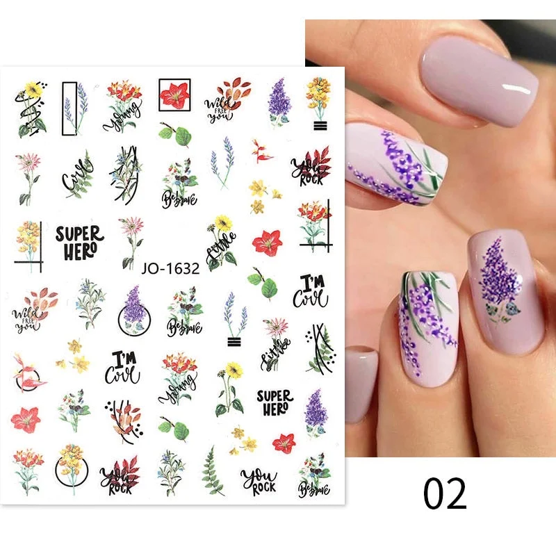 1PC Succulent Plants Flower 3D Nail Sticker Spring Floral Leaves Adhesive Transfer Decals Slider DIY Nail Art Decoration-Nail Inspo