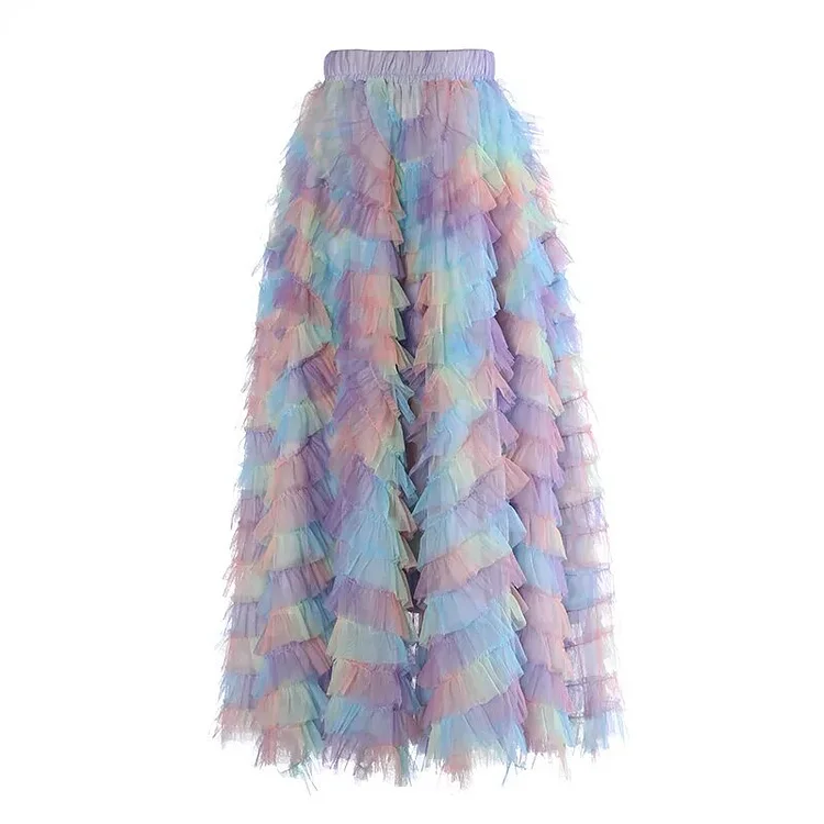 Elegant High Waist Rainbow Cake Skirt