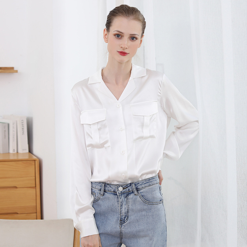 Solid Silk Shirt With Pockets White