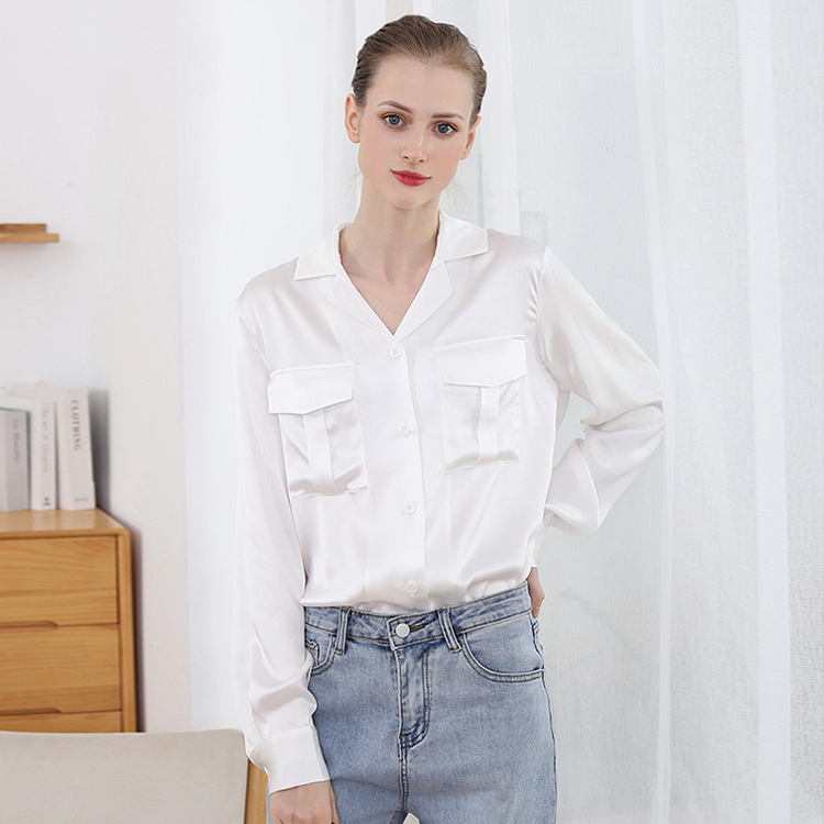 Solid Silk Shirt With Pockets-Chouchouhome